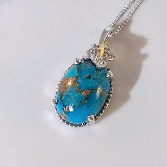 Turquoise Mojave Blue & Zircon Pendant Necklace - Picture 8 of 8